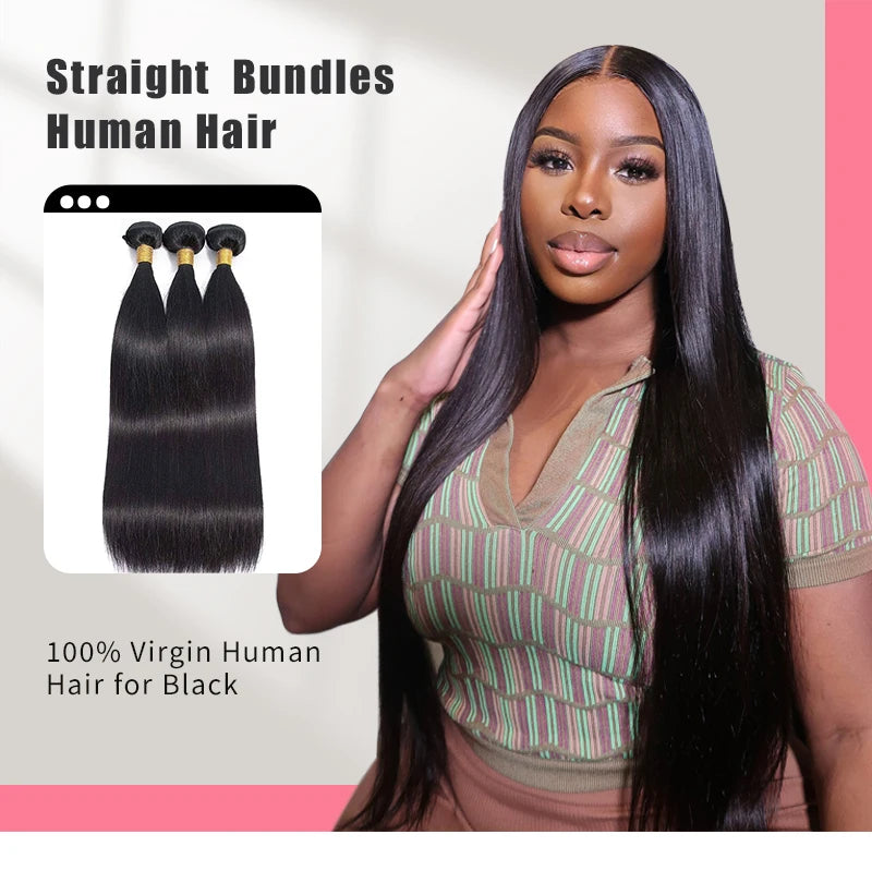 Straight Bundles Human Hair Brazilian 14-30 Inches Natural Color 3 4 Bundle Remy Human Hair Extensions Double Weft Braiding Hair