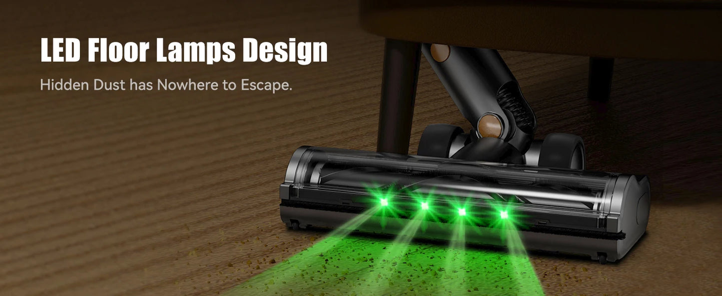 E.LUO 350W/24kPa Cordless Vacuum Cleaner Stick Vacuum with Intelligent Display Vacuum Cleaner with Anti-Tangle Brush and 60 Mins