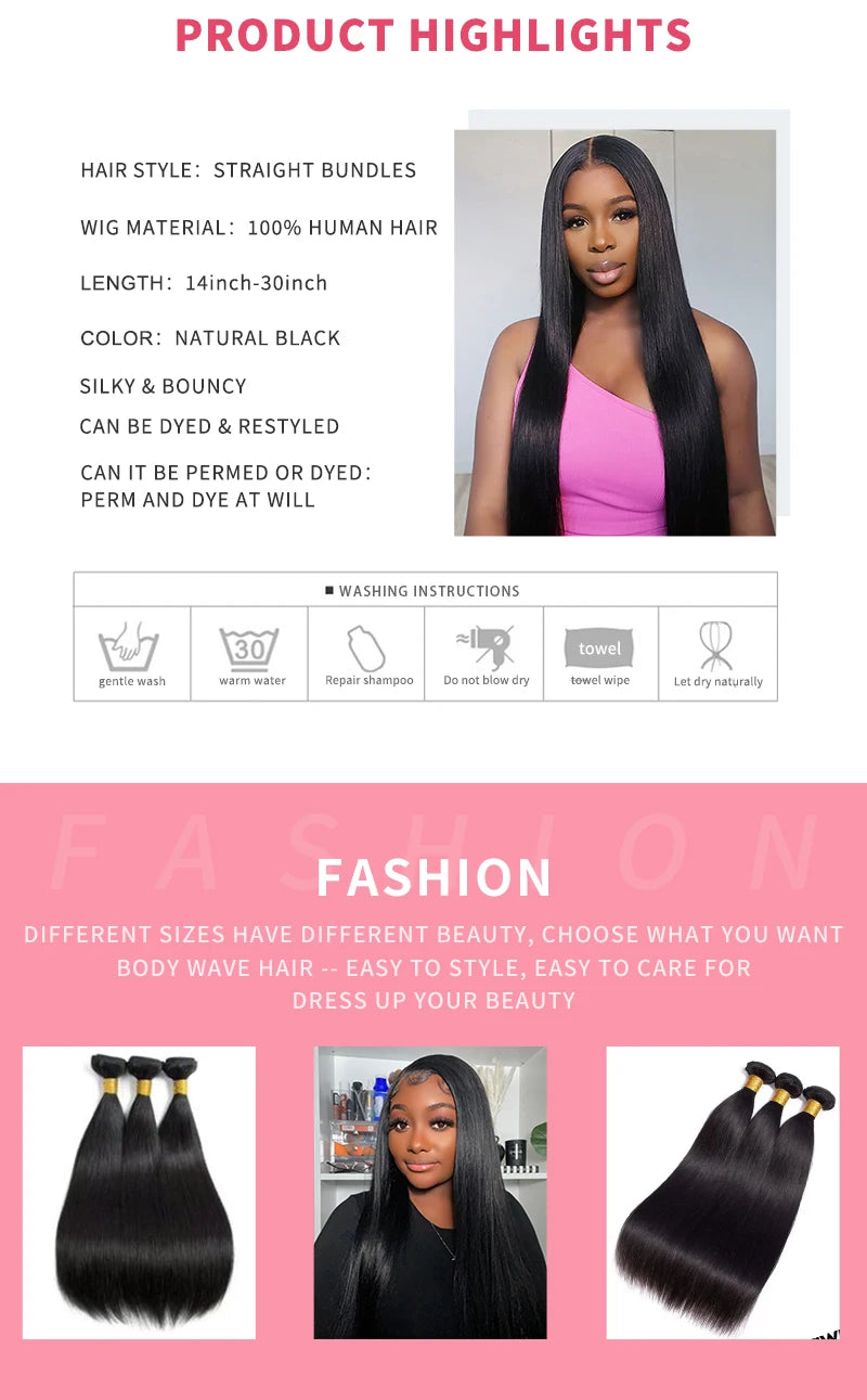 Straight Bundles Human Hair Brazilian 14-30 Inches Natural Color 3 4 Bundle Remy Human Hair Extensions Double Weft Braiding Hair