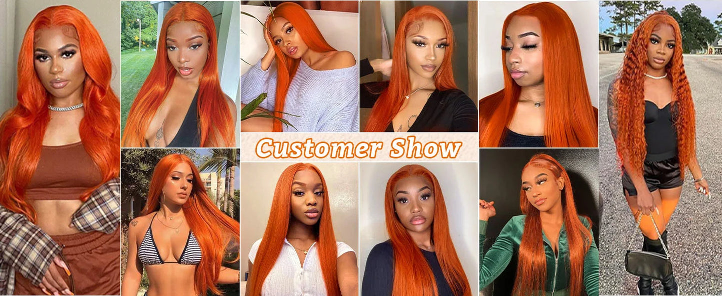 40Inch Orange Ginger Straight Lace Front Wigs Human Hair 250 Density Brazilian 350 Colored 13X6 HD Transparent Lace Frontal Wigs