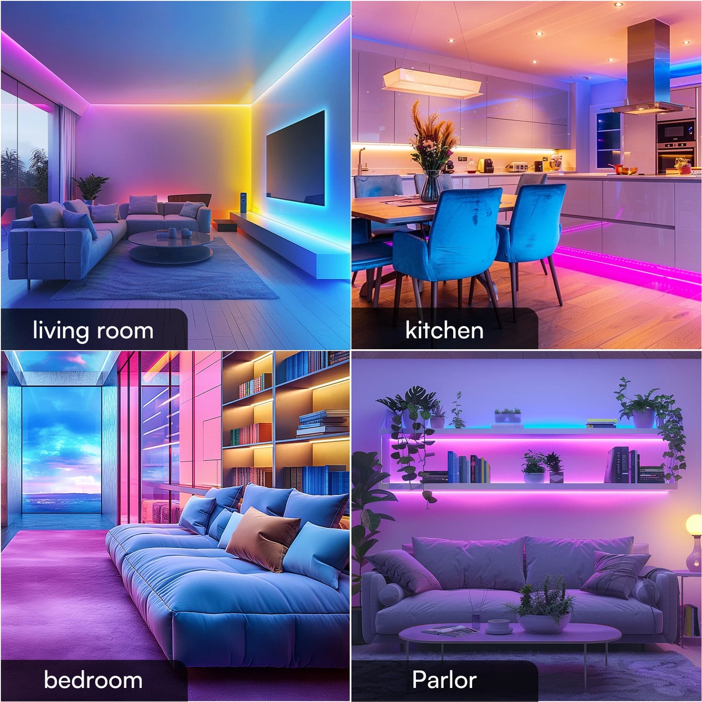 130ft 44-key remote control intelligent led light belt, support app timing, rgb color change, follow the music rhythm, suitable