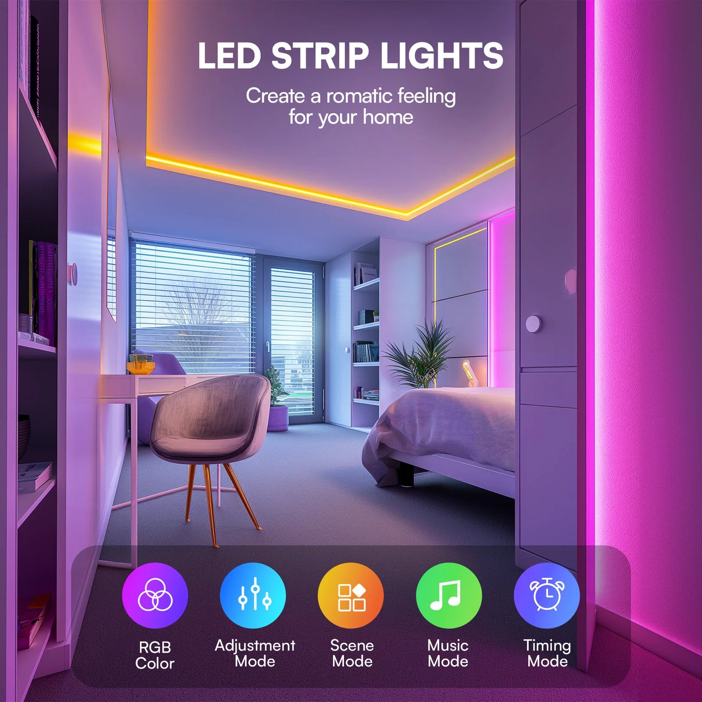 130ft 44-key remote control intelligent led light belt, support app timing, rgb color change, follow the music rhythm, suitable
