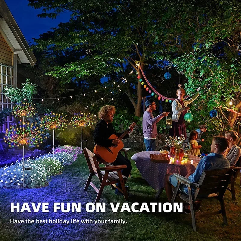 Solar Fireworks Garden Lights Outdoor Waterproof, 2 Pcs 200 LED Solar Starburst Sparkler Lights Decorative with 8 Lighting Modes