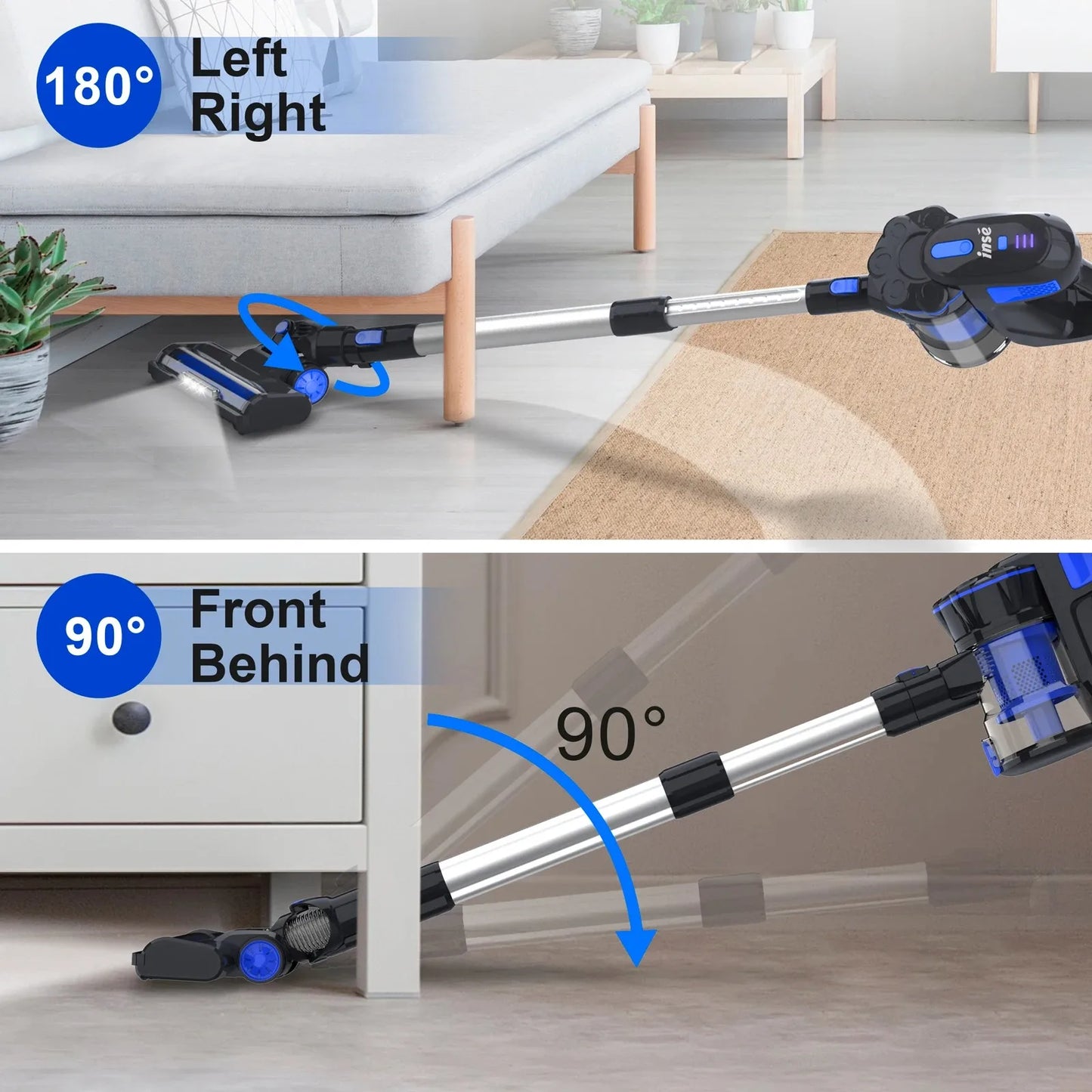 INSE V70 Cordless Vacuum Cleaner 16KPa Stick Vacuum Up to 40min Runtime 10-in-1 Home Cleans for Hardwood Floor Pet Hair Home Car