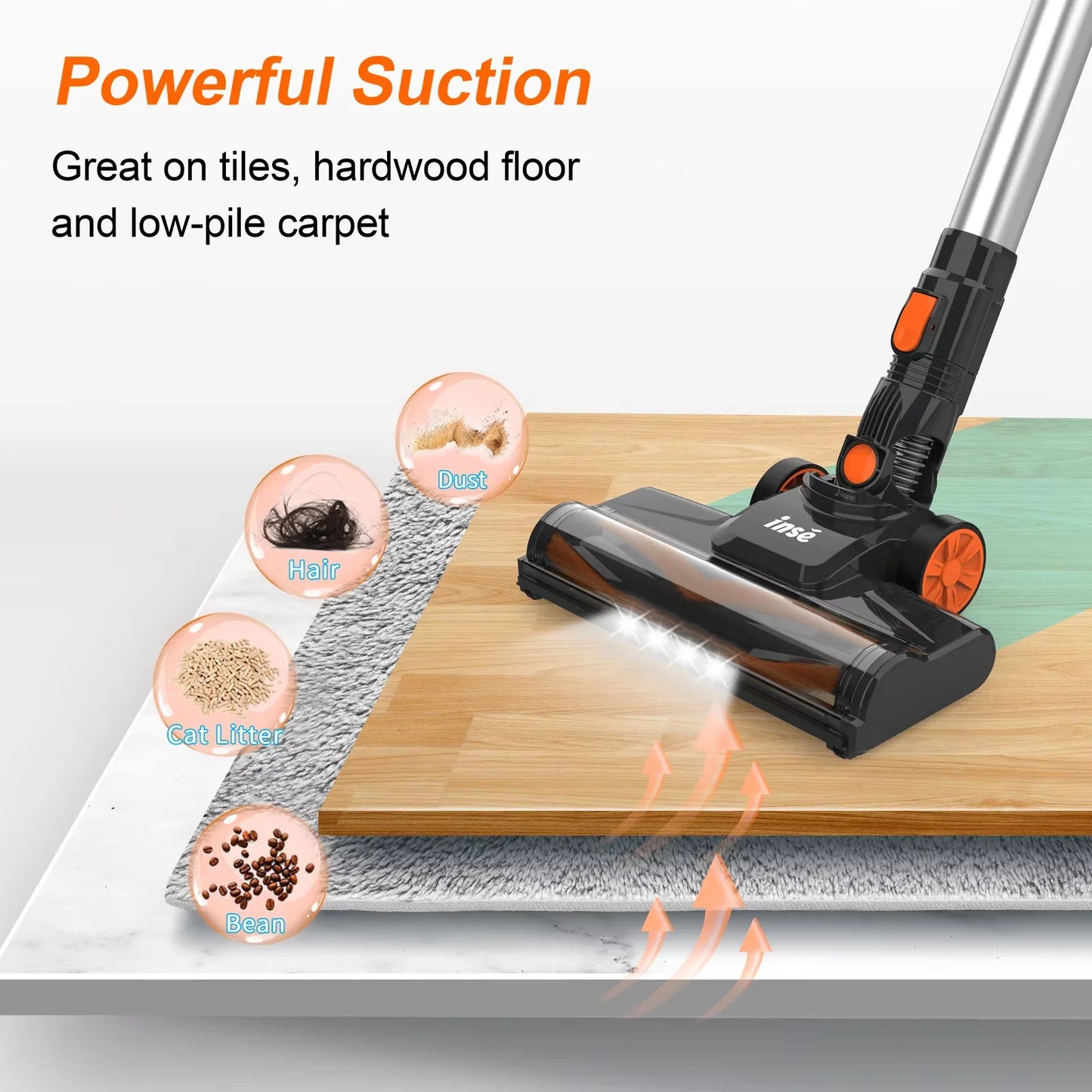 INSE V70 Cordless Vacuum Cleaner 16KPa Stick Vacuum Up to 40min Runtime 10-in-1 Home Cleans for Hardwood Floor Pet Hair Home Car
