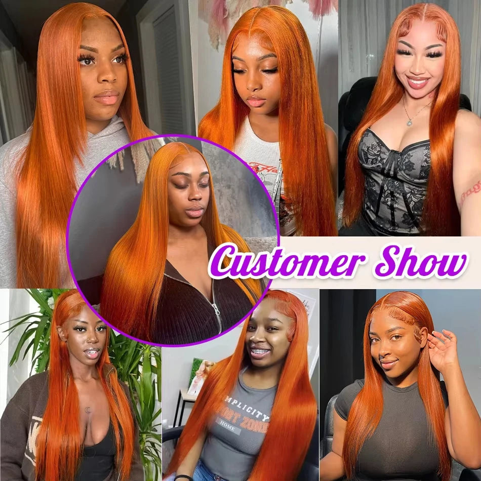 40Inch Orange Ginger Straight Lace Front Wigs Human Hair 250 Density Brazilian 350 Colored 13X6 HD Transparent Lace Frontal Wigs