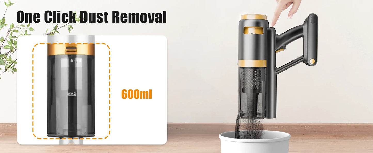 E.LUO 350W/24kPa Cordless Vacuum Cleaner Stick Vacuum with Intelligent Display Vacuum Cleaner with Anti-Tangle Brush and 60 Mins