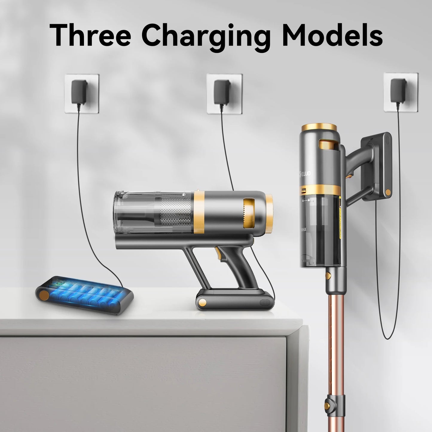 E.LUO 350W/24kPa Cordless Vacuum Cleaner Stick Vacuum with Intelligent Display Vacuum Cleaner with Anti-Tangle Brush and 60 Mins