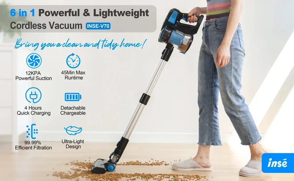 INSE V70 Cordless Vacuum Cleaner 16KPa Stick Vacuum Up to 40min Runtime 10-in-1 Home Cleans for Hardwood Floor Pet Hair Home Car