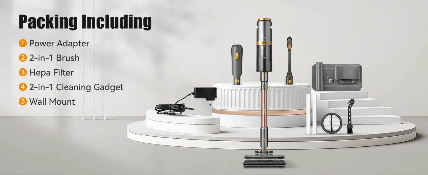 E.LUO 350W/24kPa Cordless Vacuum Cleaner Stick Vacuum with Intelligent Display Vacuum Cleaner with Anti-Tangle Brush and 60 Mins