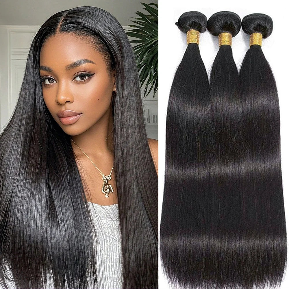 Straight Bundles Human Hair Brazilian 14-30 Inches Natural Color 3 4 Bundle Remy Human Hair Extensions Double Weft Braiding Hair