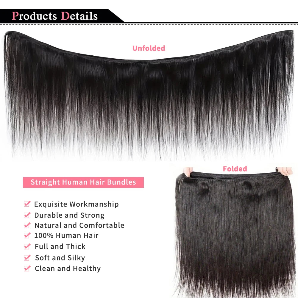 Straight Bundles Human Hair Brazilian 14-30 Inches Natural Color 3 4 Bundle Remy Human Hair Extensions Double Weft Braiding Hair