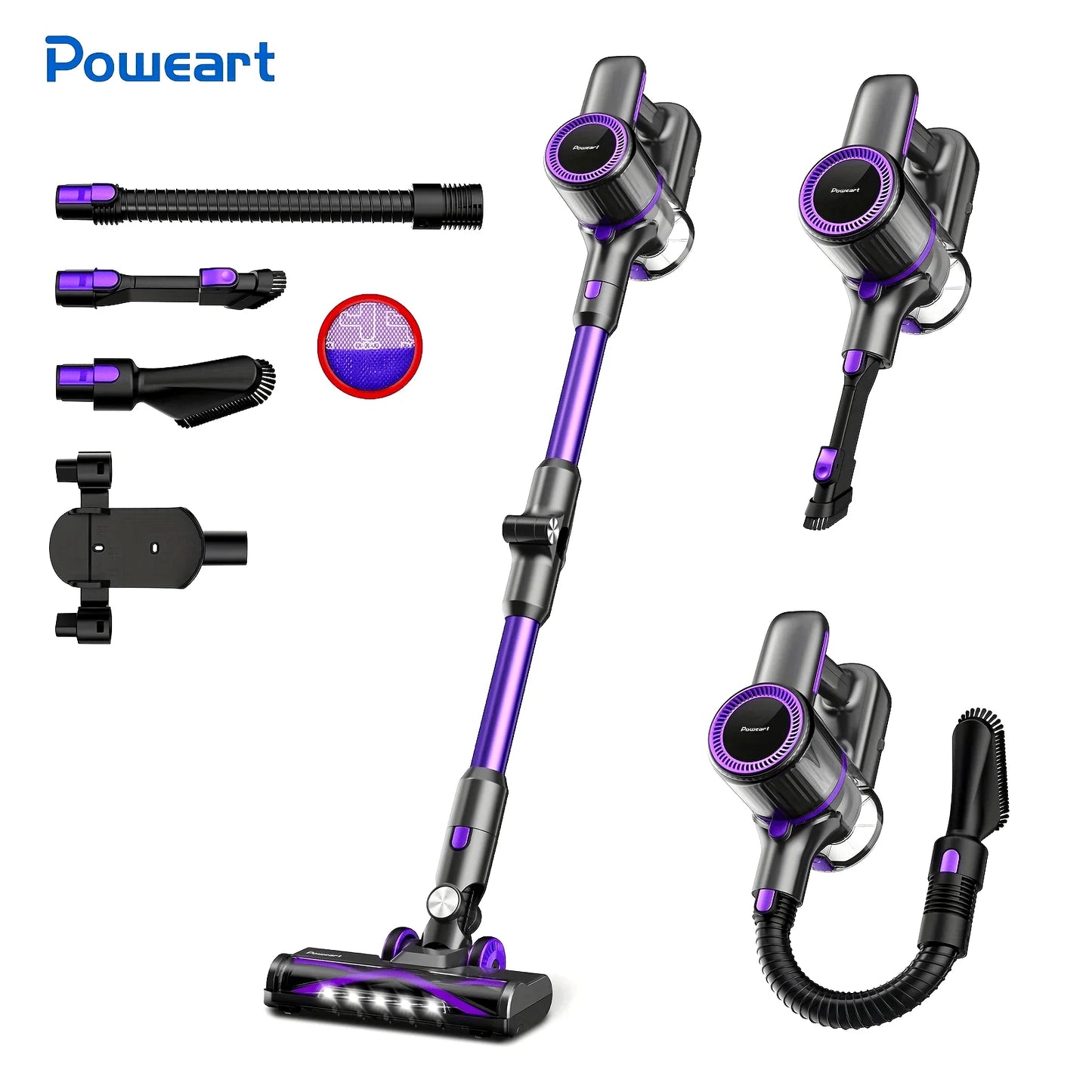 POWEART N700 Cordless Vacuum Cleaner 30Kpa Powerful 8-in-1 Stick Vacuum 180° Foldable Wand Lightweight Handheld of Home Cleaners