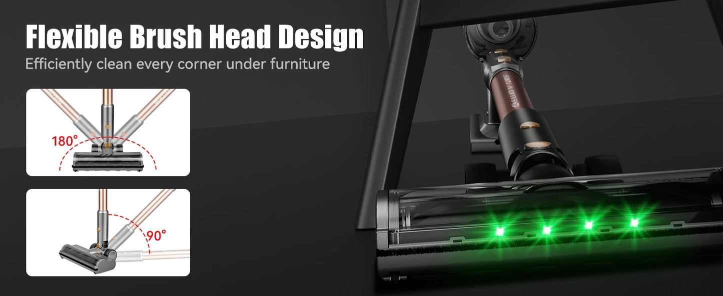 E.LUO 350W/24kPa Cordless Vacuum Cleaner Stick Vacuum with Intelligent Display Vacuum Cleaner with Anti-Tangle Brush and 60 Mins
