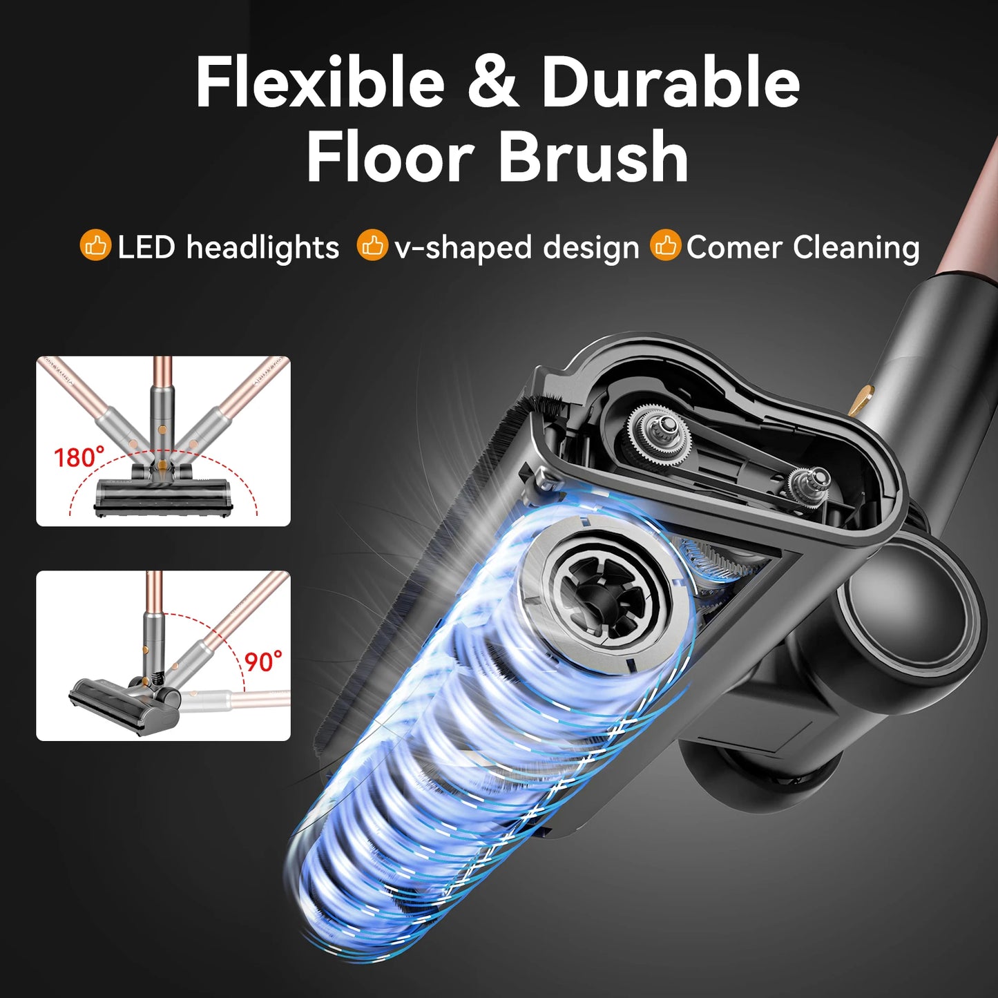 E.LUO 350W/24kPa Cordless Vacuum Cleaner Stick Vacuum with Intelligent Display Vacuum Cleaner with Anti-Tangle Brush and 60 Mins