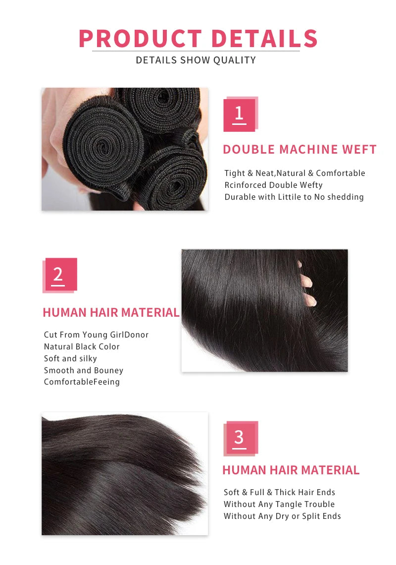 Straight Bundles Human Hair Brazilian 14-30 Inches Natural Color 3 4 Bundle Remy Human Hair Extensions Double Weft Braiding Hair