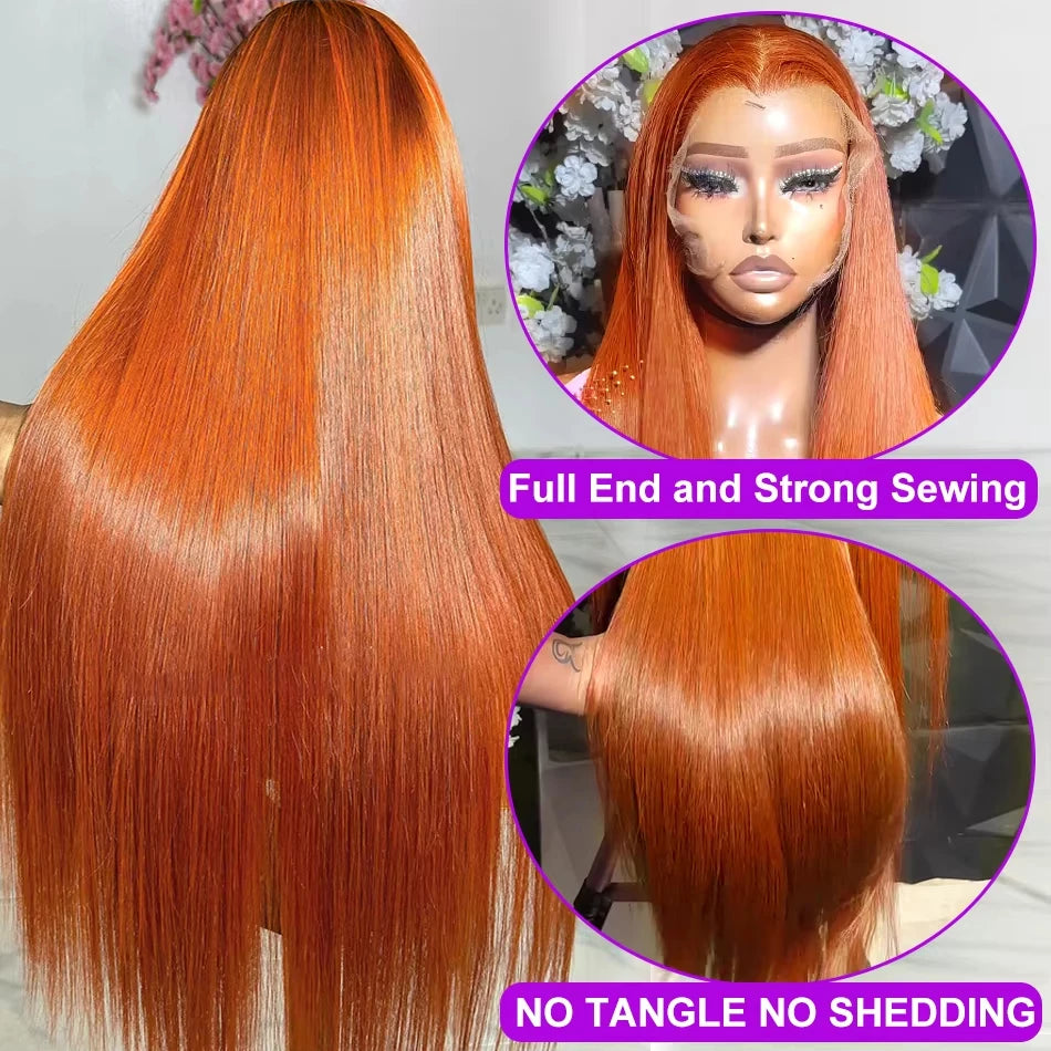 40Inch Orange Ginger Straight Lace Front Wigs Human Hair 250 Density Brazilian 350 Colored 13X6 HD Transparent Lace Frontal Wigs