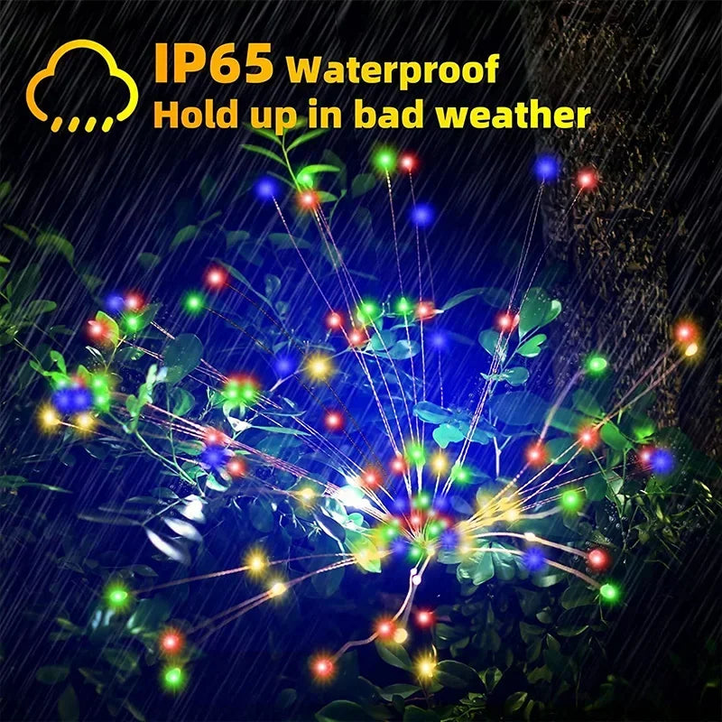 Solar Fireworks Garden Lights Outdoor Waterproof, 2 Pcs 200 LED Solar Starburst Sparkler Lights Decorative with 8 Lighting Modes