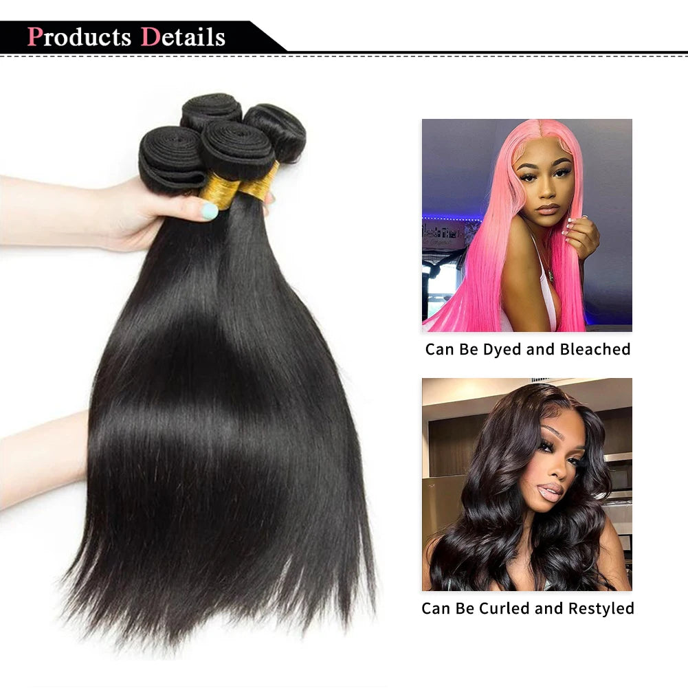 Straight Bundles Human Hair Brazilian 14-30 Inches Natural Color 3 4 Bundle Remy Human Hair Extensions Double Weft Braiding Hair