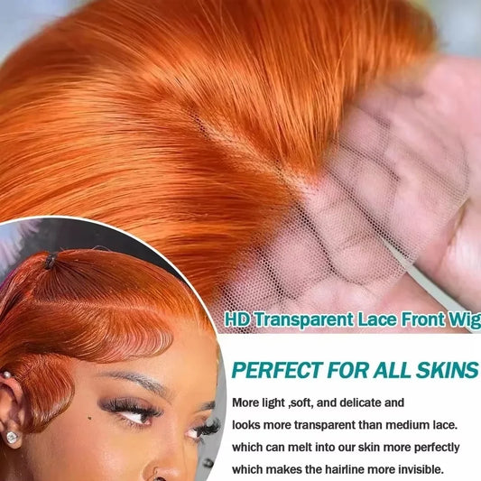 40Inch Orange Ginger Straight Lace Front Wigs Human Hair 250 Density Brazilian 350 Colored 13X6 HD Transparent Lace Frontal Wigs