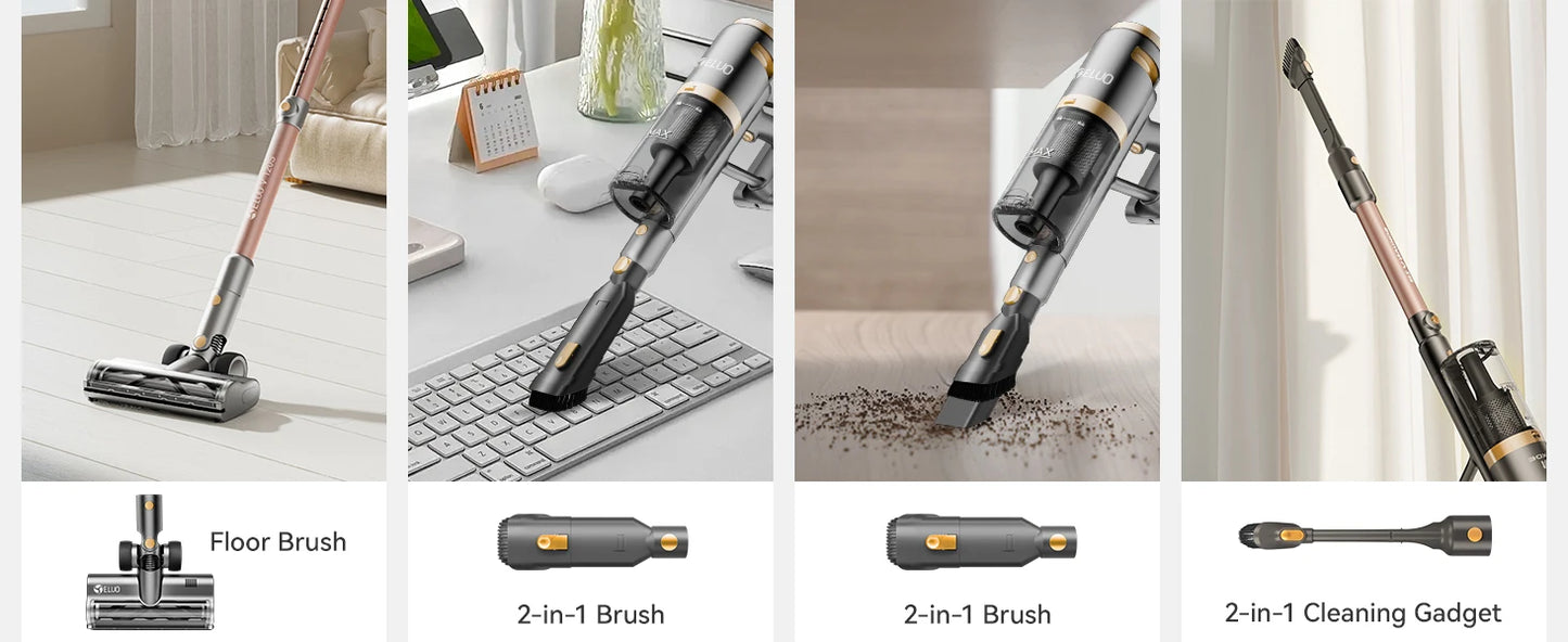 E.LUO 350W/24kPa Cordless Vacuum Cleaner Stick Vacuum with Intelligent Display Vacuum Cleaner with Anti-Tangle Brush and 60 Mins