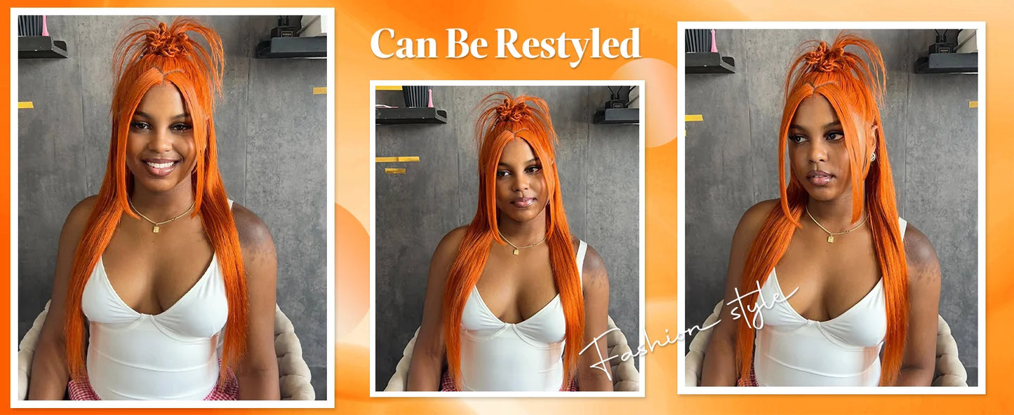 40Inch Orange Ginger Straight Lace Front Wigs Human Hair 250 Density Brazilian 350 Colored 13X6 HD Transparent Lace Frontal Wigs