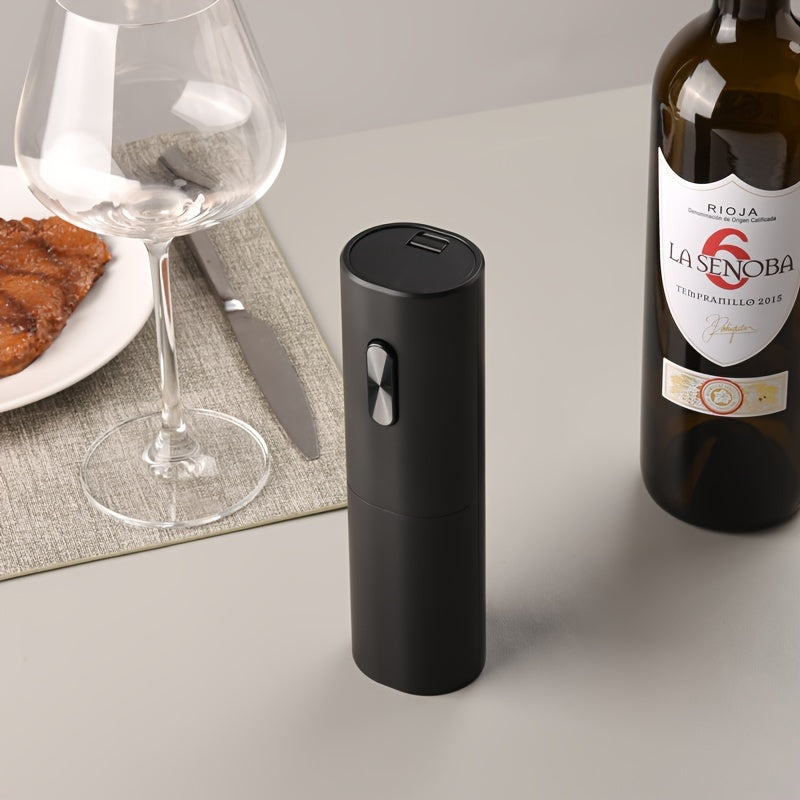 1pc Cheer Moda Electric Wine Opener - Sleek Black Automatic Corkscrew with Spiral Drill, Vacuum Preservation Pump & Pourer - 2.1"x7.5" - Battery Operated (AAA) - Ideal for Home Bar Enthusiasts, Cheer Moda