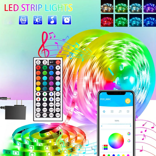 130ft 44-key remote control intelligent led light belt, support app timing, rgb color change, follow the music rhythm, suitable