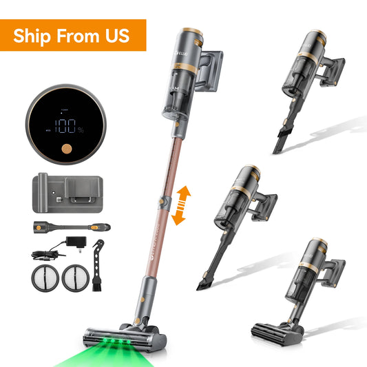 E.LUO 350W/24kPa Cordless Vacuum Cleaner Stick Vacuum with Intelligent Display Vacuum Cleaner with Anti-Tangle Brush and 60 Mins