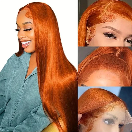 40Inch Orange Ginger Straight Lace Front Wigs Human Hair 250 Density Brazilian 350 Colored 13X6 HD Transparent Lace Frontal Wigs