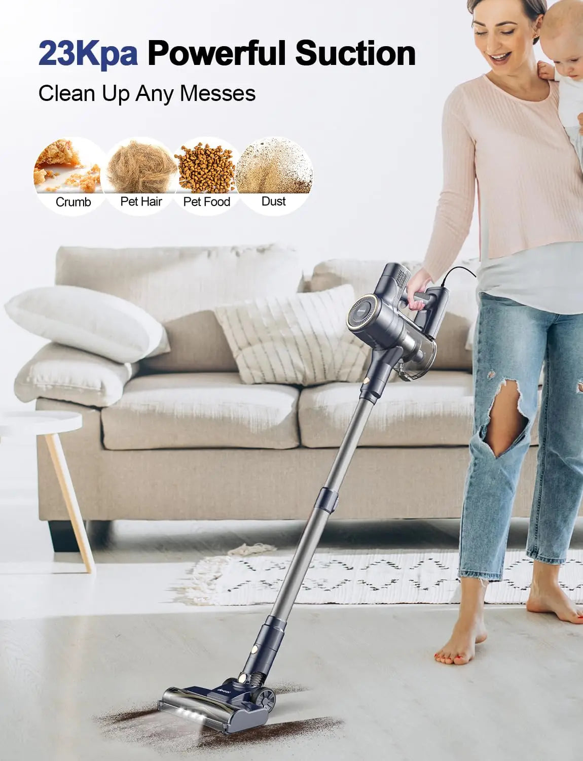 I8 Corded Vacuum Cleaner, 600W 23KPa Stick Vacuum, Free-Stand 6 in 1 Powerful Lightweight Handheld Vacuum for Hard Floor Carpet