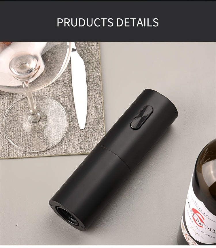 1pc Cheer Moda Electric Wine Opener - Sleek Black Automatic Corkscrew with Spiral Drill, Vacuum Preservation Pump & Pourer - 2.1"x7.5" - Battery Operated (AAA) - Ideal for Home Bar Enthusiasts, Cheer Moda