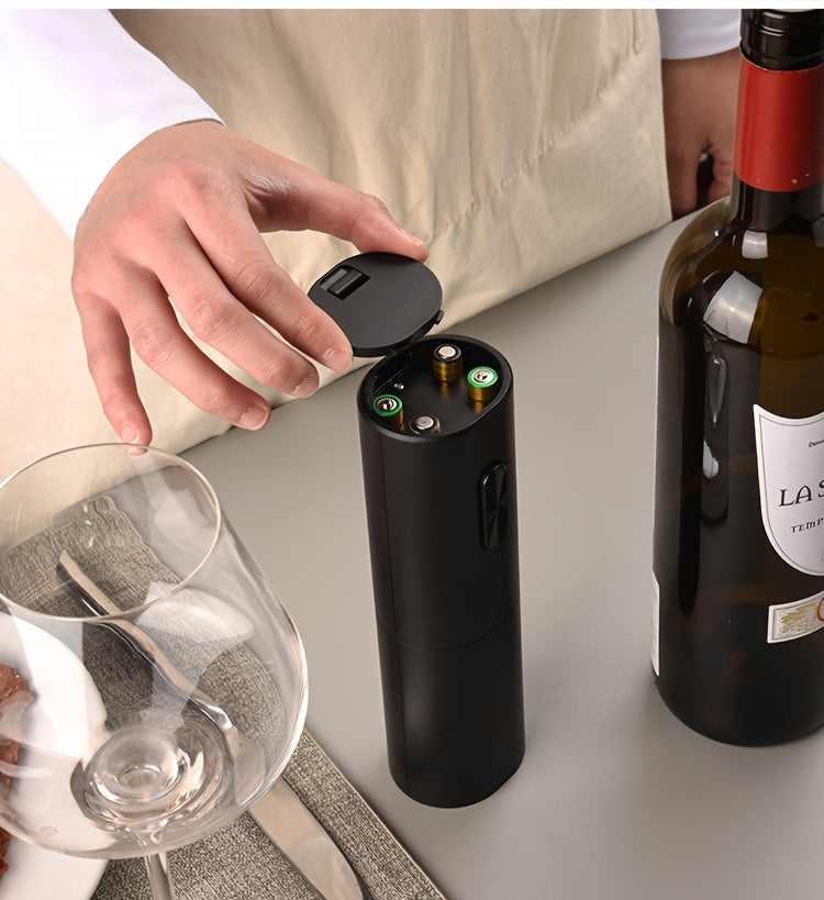 1pc Cheer Moda Electric Wine Opener - Sleek Black Automatic Corkscrew with Spiral Drill, Vacuum Preservation Pump & Pourer - 2.1"x7.5" - Battery Operated (AAA) - Ideal for Home Bar Enthusiasts, Cheer Moda