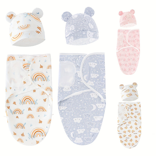 A Set of Newborn Swaddle Blankets And Hats Suitable for Boys And Girls Aged 0-6 Months, Designed for Use in Hospitals And at Home, Including Baby Blankets And Wraps.