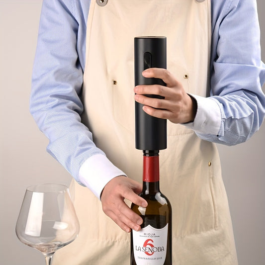 1pc Cheer Moda Electric Wine Opener - Sleek Black Automatic Corkscrew with Spiral Drill, Vacuum Preservation Pump & Pourer - 2.1"x7.5" - Battery Operated (AAA) - Ideal for Home Bar Enthusiasts, Cheer Moda